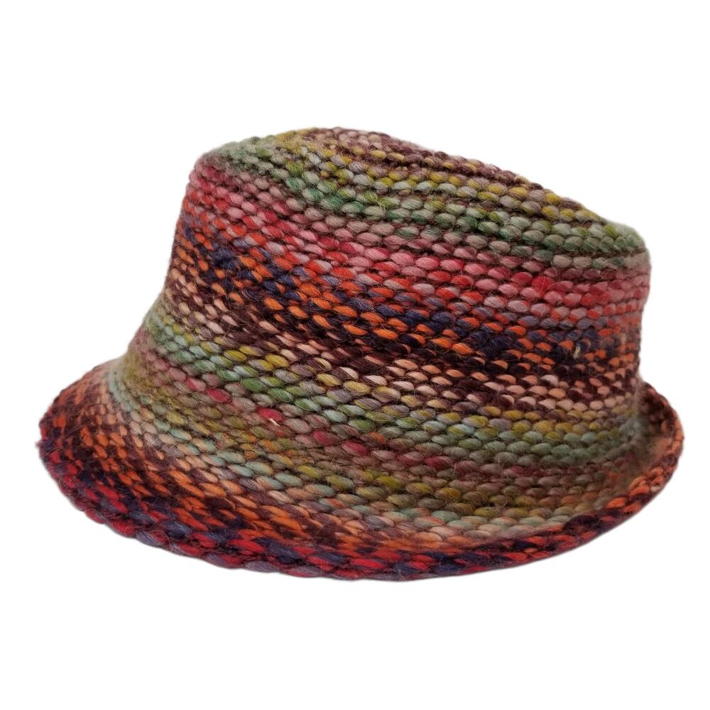 Knit Fedora Multicolor Yarn Hat Size Medium 57 cm